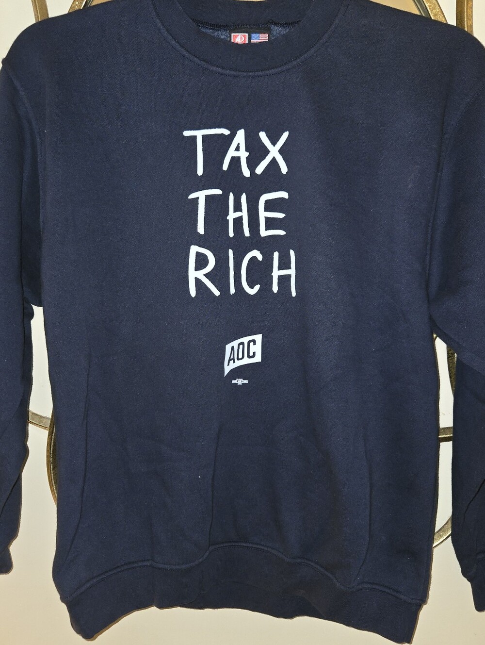 AOC Tax The Rich Sweatshirt Adult Cotton Pullover Navy Blue Size XL USA
